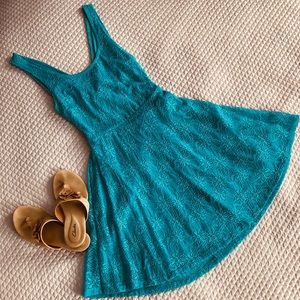Floral lace turquoise dress